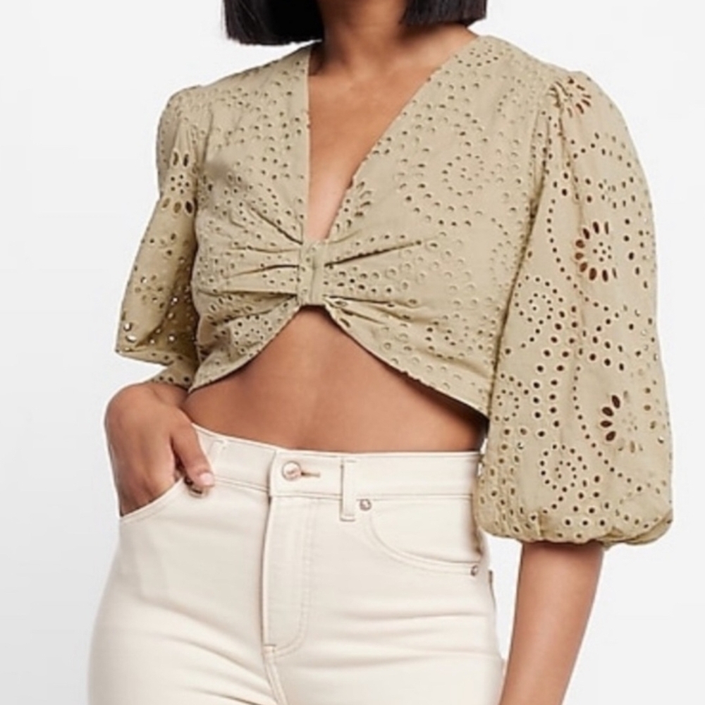 Express Women's Olive Color  Eyelet Top Size M